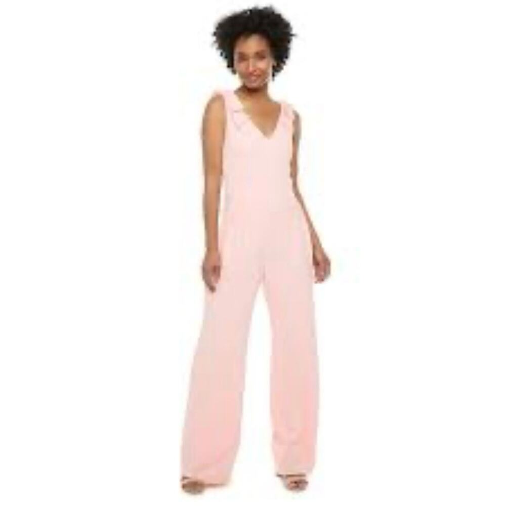 ELLE Pink Sleeveless V Neck A Line One Piece Pantsuit‎ Quiet Luxury M
